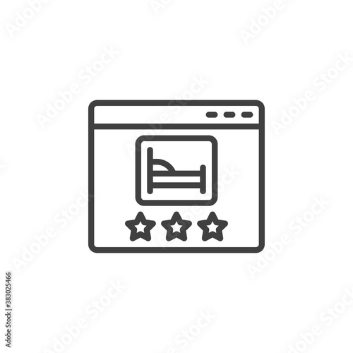 Three star hotel booking line icon. linear style sign for mobile concept and web design. Online hotel rating outline vector icon. Symbol, logo illustration. Vector graphics