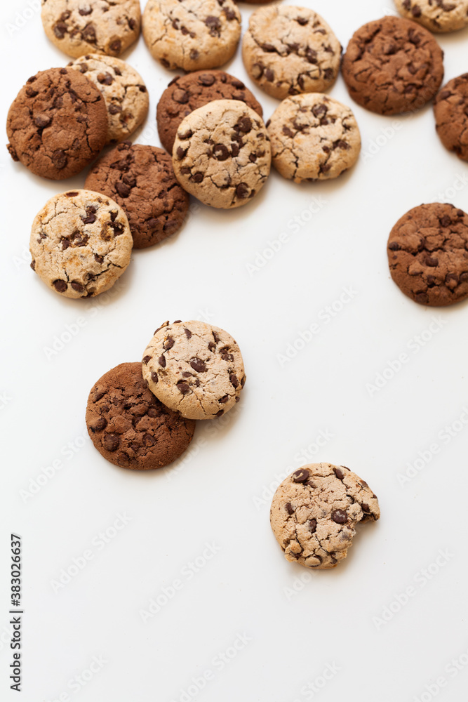 Chocolate chip cookies on white background Chocolate chip cookies on white background