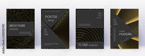 Black brochure design template set. Gold abstract 