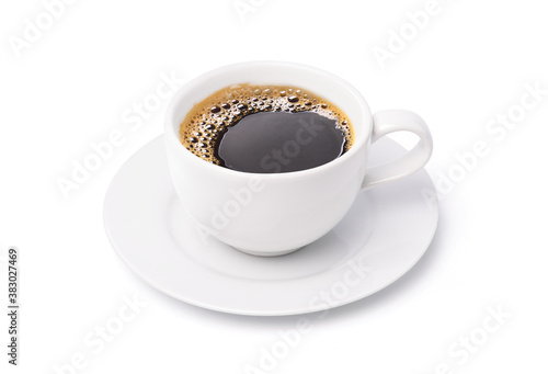 White cup of black coffee isolated on white background with clipping path
