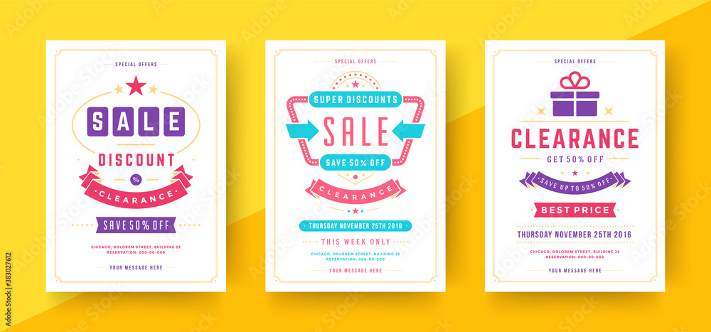 Sale banners or posters templates design with abstract circles discount messages vector illustration