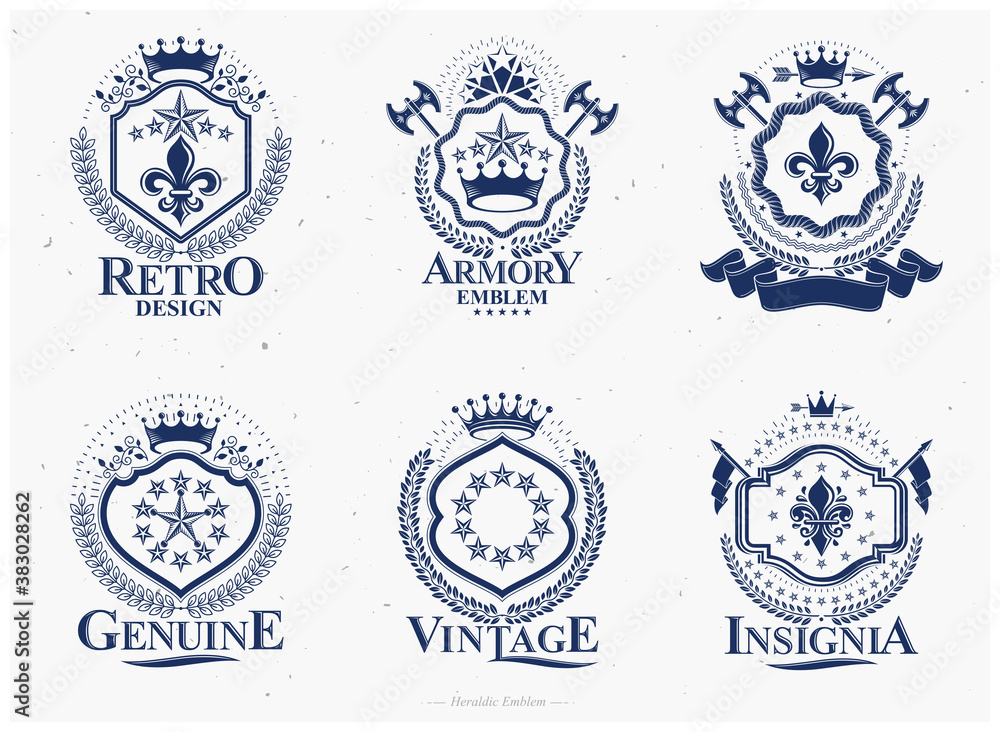 Fototapeta premium Retro vintage Insignias. Vector design elements. Coat of Arms collection, vector set.
