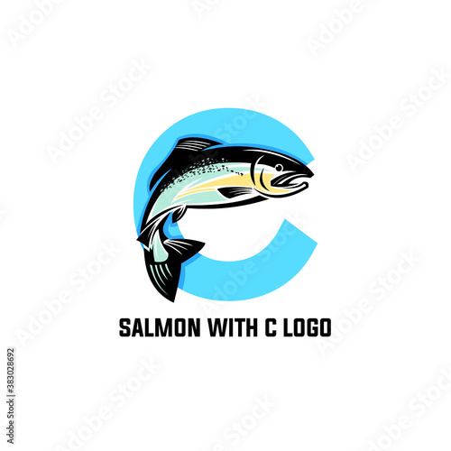SALMON FISH WITH LETTER C LOGO, vector illustrations