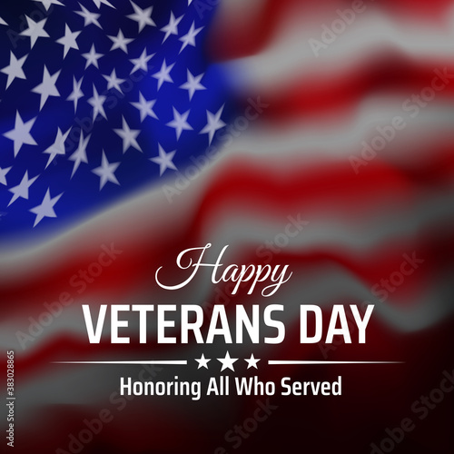Happy veterans day banner, greeting card. American flag on white background. National holiday of the USA veterans day 11 November. Poster, typography design, vector illustration