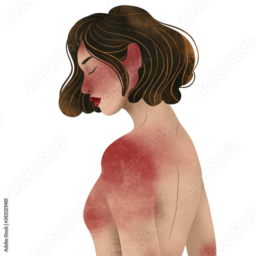 Cute face of a girl. Textural illustration of a female. Realistic woman face for creating fashion prints, postcard, wedding invitations, banners, arrangement illustrations, books, covers.