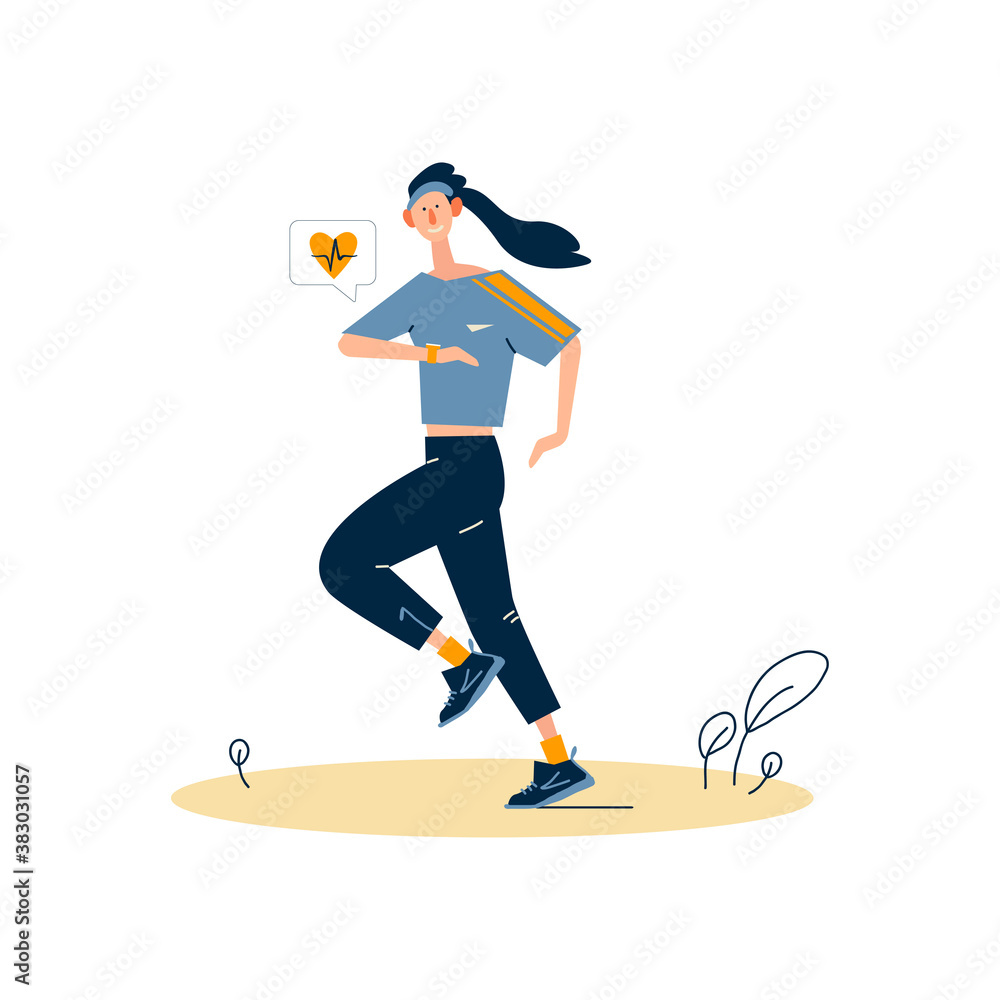 A woman enjoying their hobbies - go in for sports, running. A pretty girl  in sportswear jogging. Flat cartoon vector illustration on white  background. Stock Vector | Adobe Stock