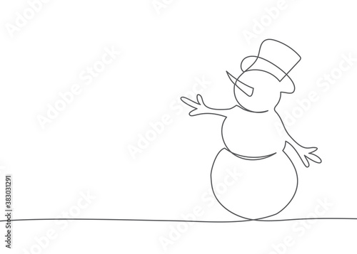 Snowman One line drawing on white background