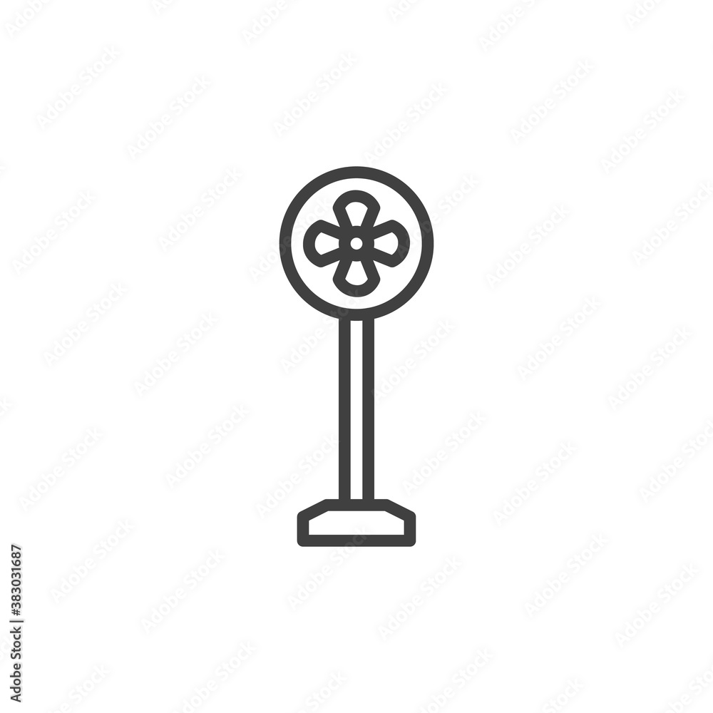 Obraz premium Floor fan line icon. linear style sign for mobile concept and web design. Stand fan outline vector icon. Symbol, logo illustration. Vector graphics