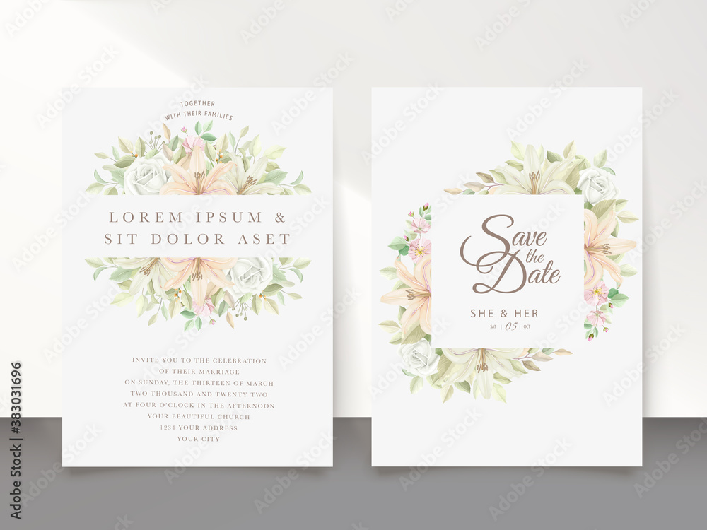 floral wedding card with lily flowers