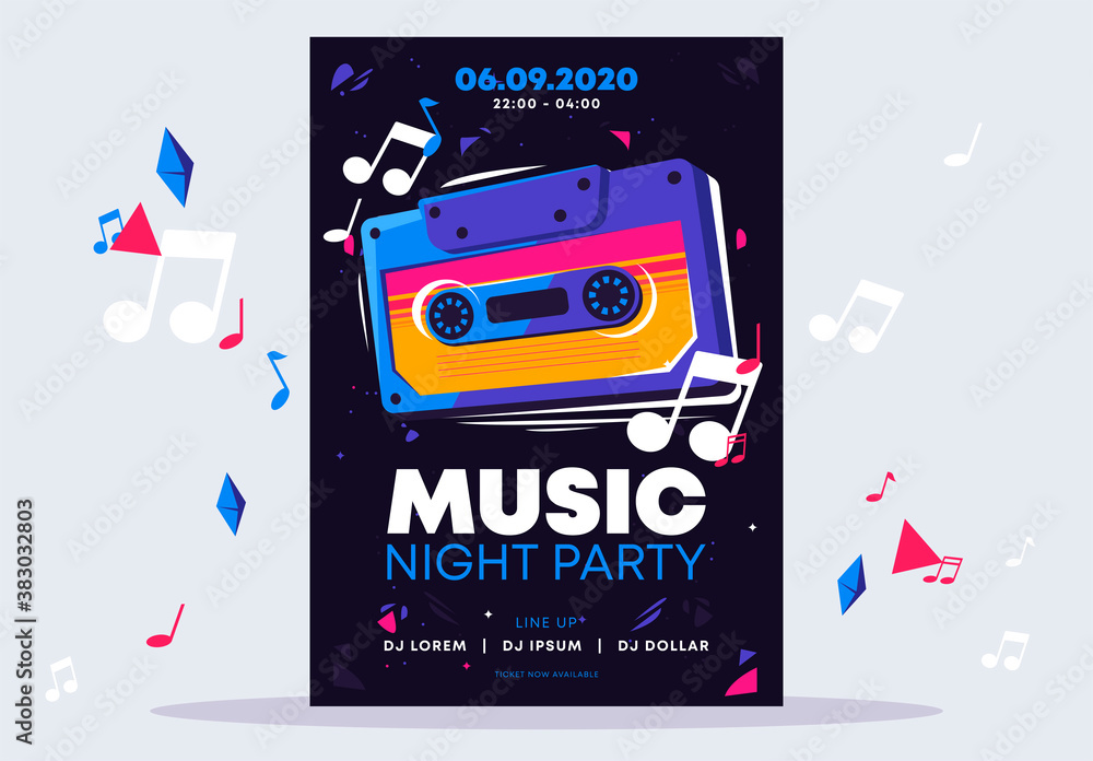 Φωτογραφία Vector illustration of a poster template for a night club at a music night party