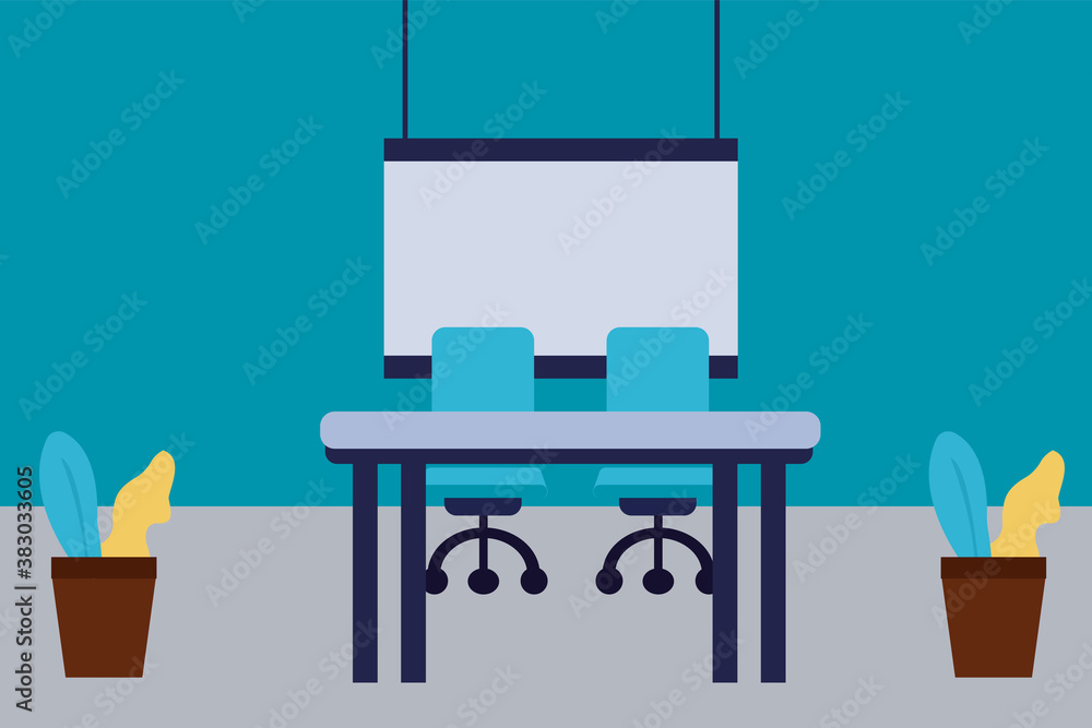 Office table and system with tree pot vector design illustration Office table and system with tree pot vector design illustration