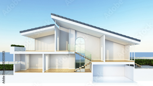 Schilderij op canvas Modern home cross section, suitable for smart home or sustainable housing infogr