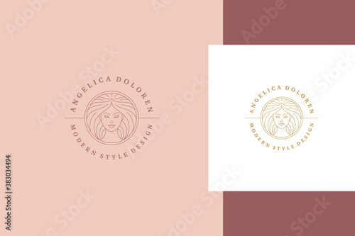 Linear style logo of beautiful female head line style