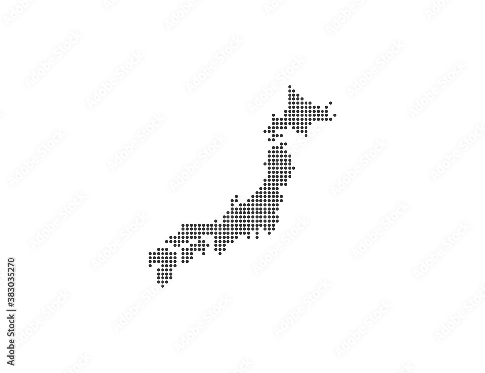 Japan, country, dotted map on white background. Vector illustration.