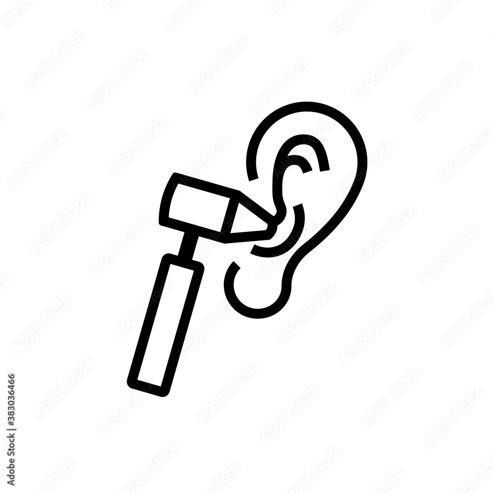 Medical otoscope and ear line icon. Clipart image isolated on white background.