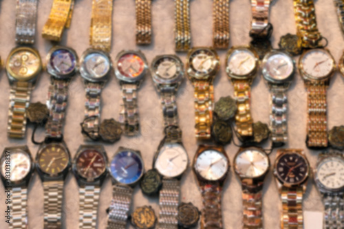 Blurred watch wrist in shop for background, Clock blur image