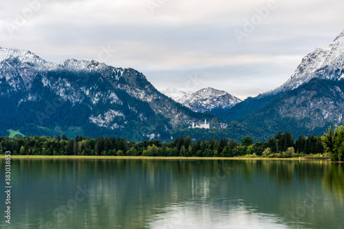 Fototapeta Naklejka Na Ścianę i Meble -  Amazing views from the Forggensee lake in Germany with view of neuschwanstein castle 