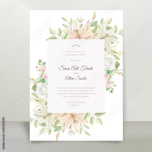 floral wedding card with lily flowers