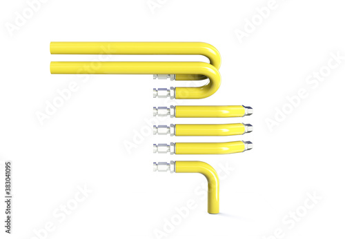 Stack of metal pipes. 3d rendering on white background