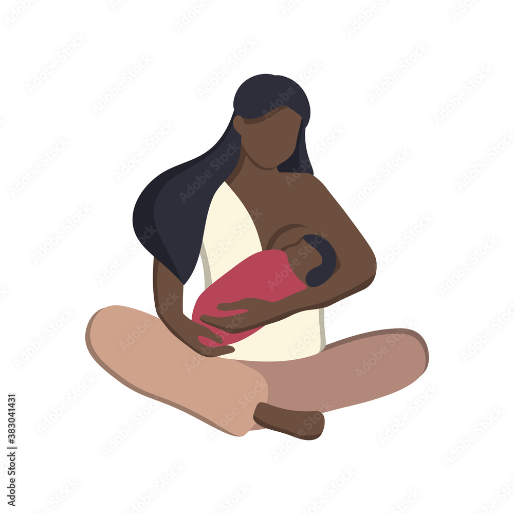 Flat vector illustration of a woman with a baby nursing. World breastfeeding week , feeding of babies with milk from a females breast. Happy mothers day. Flat vector illustration of a woman with a baby nursing. World breastfeeding week , feeding of babies with milk from a females breast. Happy mothers day.