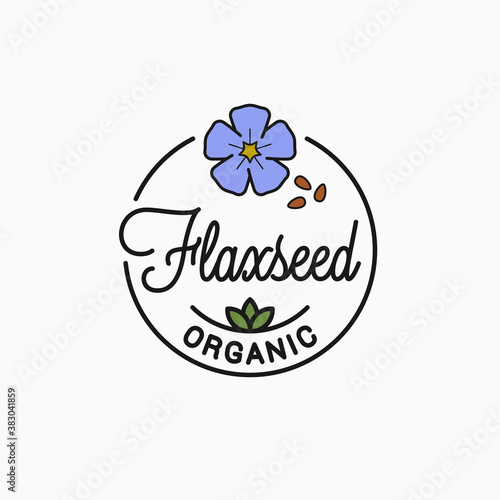 Flaxseed logo. Round linear of flaxseed flower