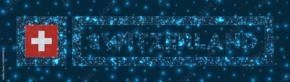 Fototapeta premium Switzerland badge. Flag of Switzerland in glowing network geometric style. Radiant vector illustration.