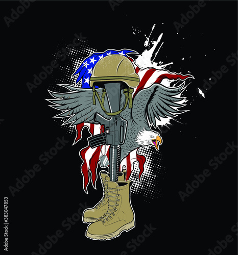 Helmet, rifle and boots battle cross 