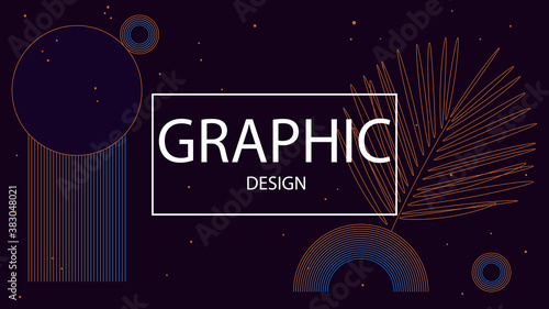 Vintage dark horizontal geometric banner. Trendy minimalist vector background with thin lines and gradient. Illustration with geometric shapes for web design  social networks in art deco style.