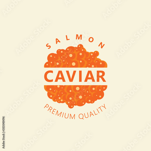 Banner with red salmon caviar and inscriptions on a light background in retro style. Vector illustration for seafood menu, label, packing, advertising, emblem, design element