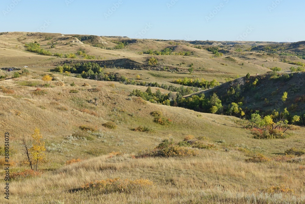 View of the Theodore Roosevelt National Park in badlands in North Dakota, United States