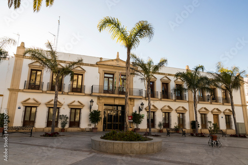 Chipiona, Spain. The Ayuntamiento (City Hall) of the town of Chipiona, with the emblem © J. Ossorio Castillo
