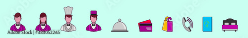 set of hotel cartoon icon design template with various model. vector illustration isolated on blue background
