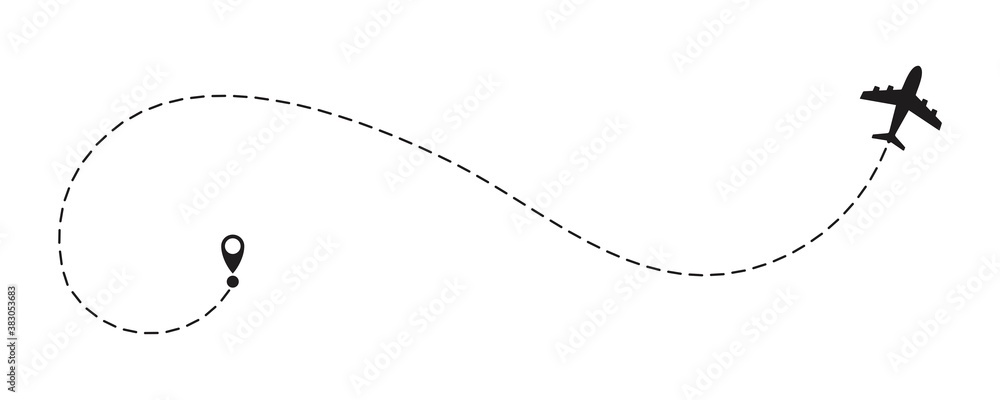 Airplane dotted route line path vector travel icon, Vector Illustration Airplane dotted route line path vector travel icon, Vector Illustration
