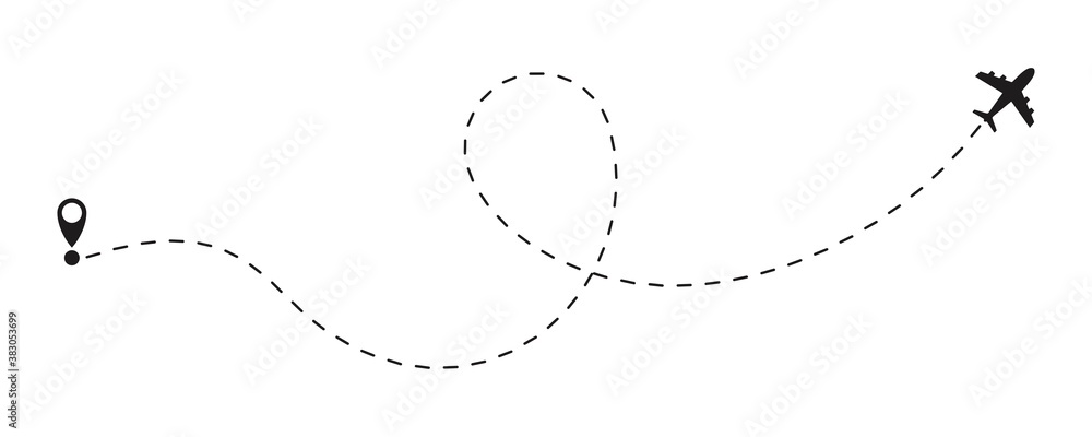 Airplane dotted route line path vector travel icon, Vector Illustration Airplane dotted route line path vector travel icon, Vector Illustration