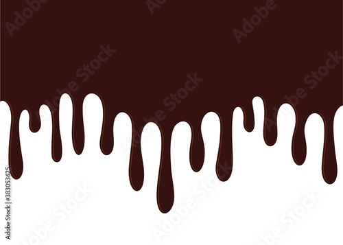 Drip of chocolate, Illustration splash drops of chocolate blob. Droplets of black liquid on white, vector illustration