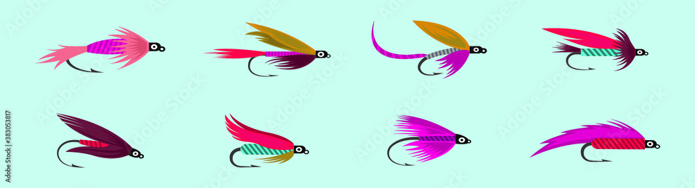 Set of fly fishing flies cartoon icon design template with various ...