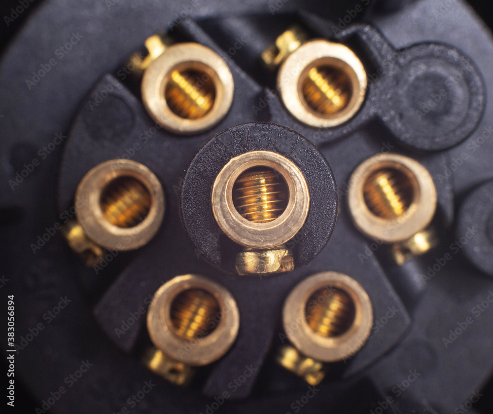 Trailer car electrical outlet with 7 contacts, closeup Trailer car electrical outlet with 7 contacts, closeup