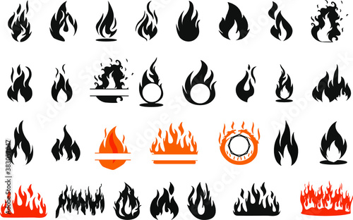 Fire set, Flames bundle, flames SET. Fire flame icon. VECTOR