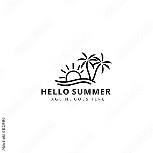 Creative illustration beauty beach summer modern minimalist logo design Vector