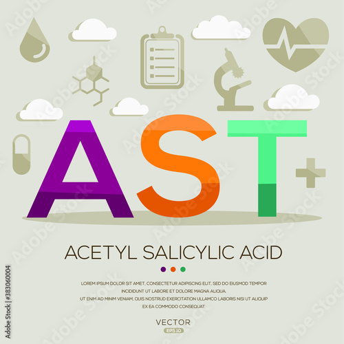 AST mean (Aspartate Aminotransferase) medical acronyms ,letters and icons ,Vector illustration.		