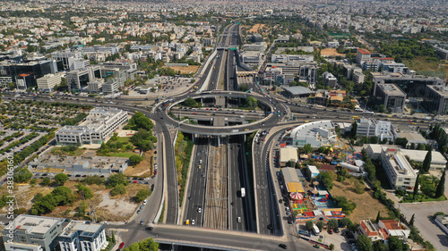 Aerial drone photo of Attiki odos popular multi level highway passing through Marousi area, Athens, Attica, Greece photo