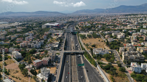 Aerial drone photo of Attiki odos popular multi level highway passing through Marousi area, Athens, Attica, Greece photo