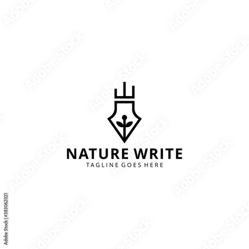 Illustration modern pen sign connect with leaf logo design icon template