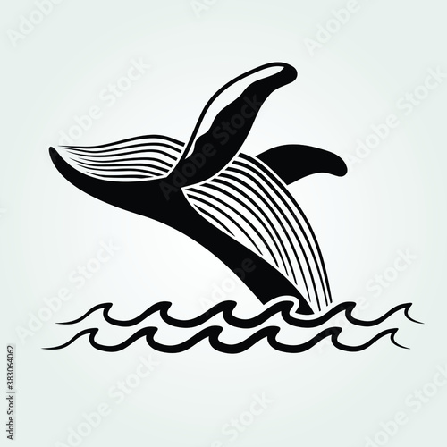 Humpback whale breaching icon isolated on white background. Vector illustration.