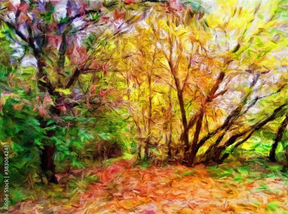 Oil paintings landscape, autumn leaves in the park. Fine art. Oil paintings landscape, autumn leaves in the park. Fine art.