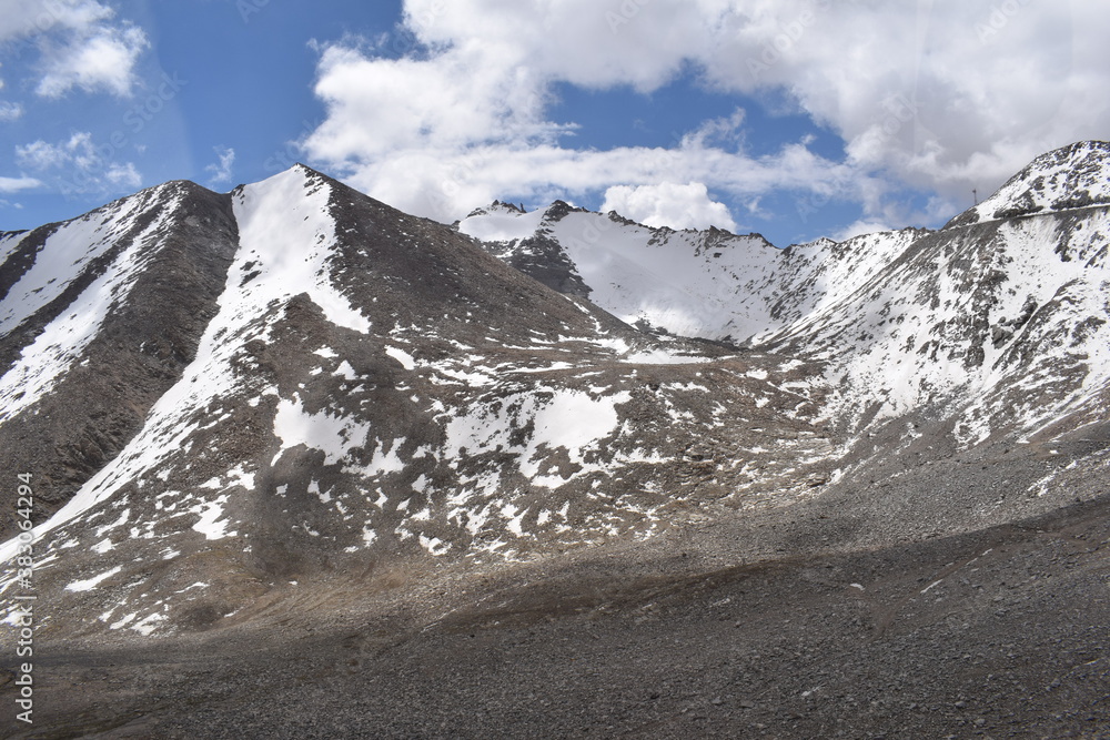 landscape with snow of khardunga la world highest motorable road