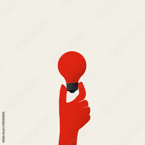 Creativity vector concept, hand holding light bulb, minimal design style. Symbol of creative business.
