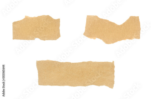 Recycled paper craft stick on a white background. Brown paper torn or ripped pieces of paper isolated on white background with clipping path.