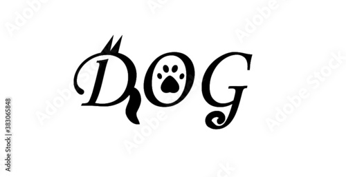 vector dog name with tail, tongue, paw, heart, ears photo