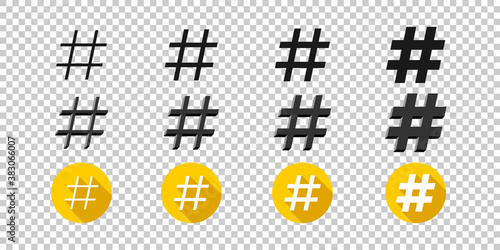 Hashtags icons. Flat style icons hashtag on transparent background. Icons for web. Vector illustration